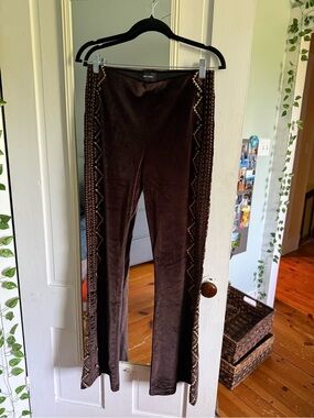 Driftwood brown velvet embroidered pants